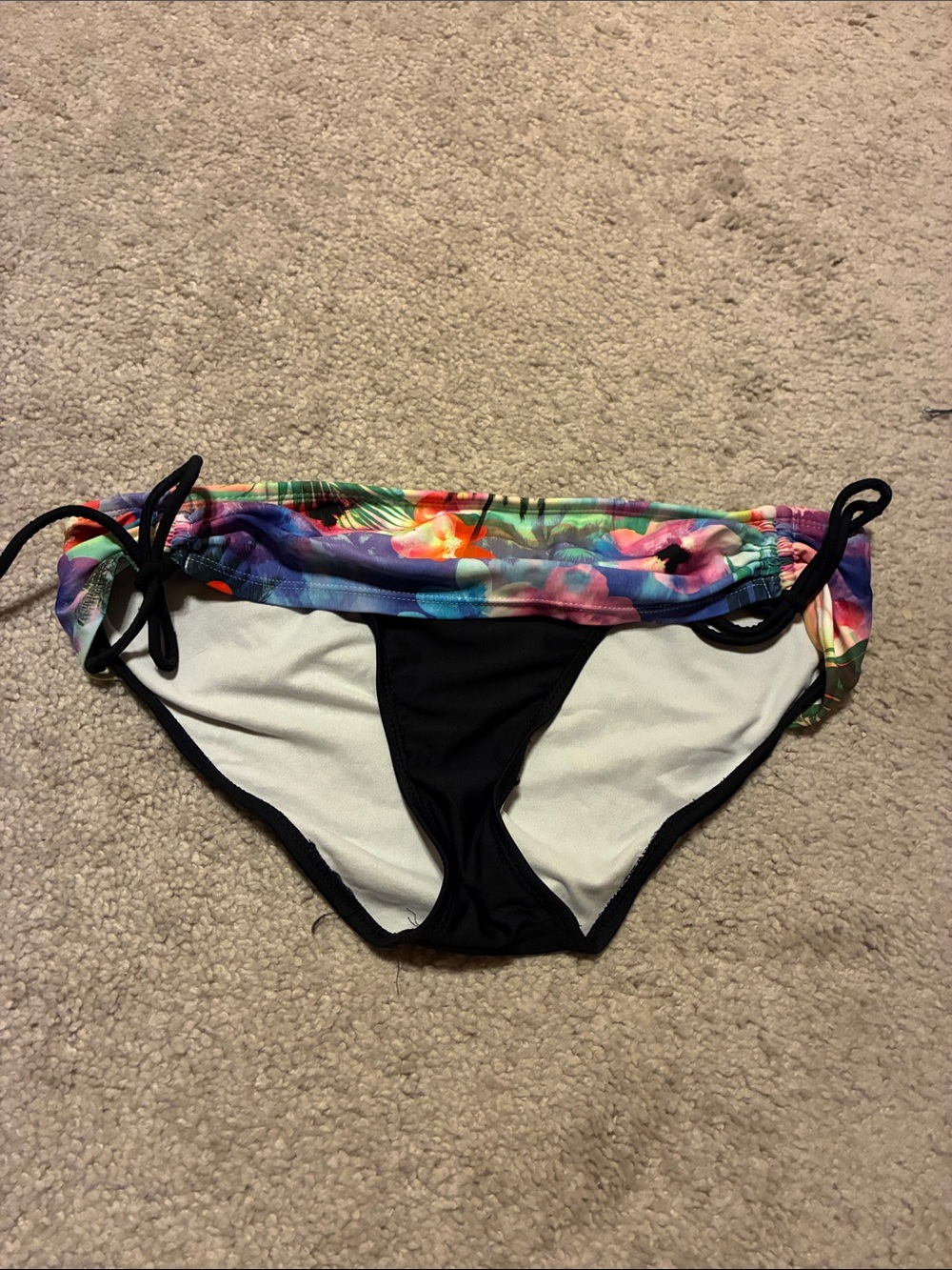 Women's Floral Tie-Side Bikini Bottom - Black and Multicolor